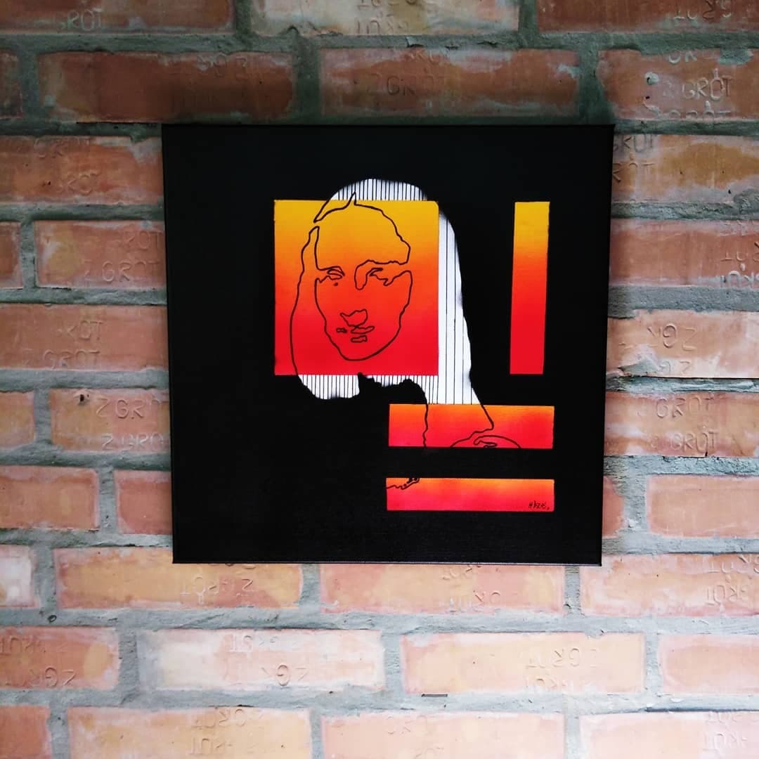 MonaLisa 45x45 spraypaint on canvas - 1 by De&aacute;k Z&eacute;t&eacute;ny