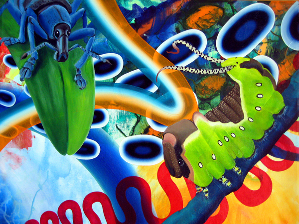 Curculionid et involvulus, Olaj-akril v&aacute;szon, 2017, 60x80cm