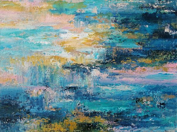 Drops of essence 2021.  akril,&aacute;sv&aacute;nypor,v&aacute;szon  100x120cm